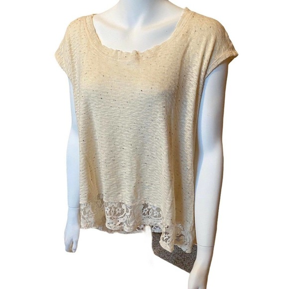 Everleigh Size S/P Shirt Top Short Sleeve Scoop Neck Cream Lace Detail Blouse - Picture 2 of 11
